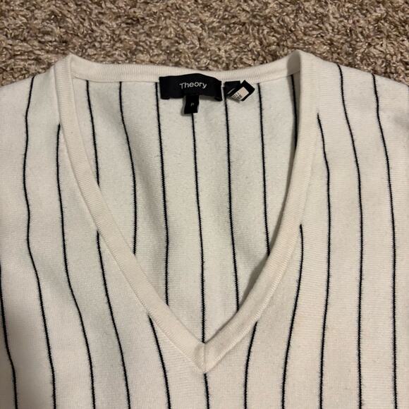 Theory Hayden O Reverie V-Neck Stripe Fringe Pullover Sweater - Picture 6 of 9